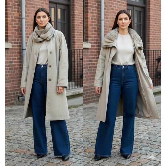 Statement Funnel Neck Draped Collar,Trench coat Croc Embossed, like Mycra Sz M-L - Picture 1 of 16